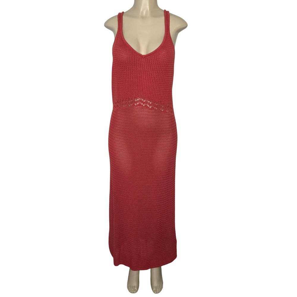Old Navy Dress Women XL Burnt Orange Crochet Maxi Sleeveless V-Neck Vacay Beach